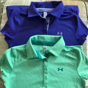 2 Dri Fit UNDER ARMOUR polo golf shirts 10 12 girl